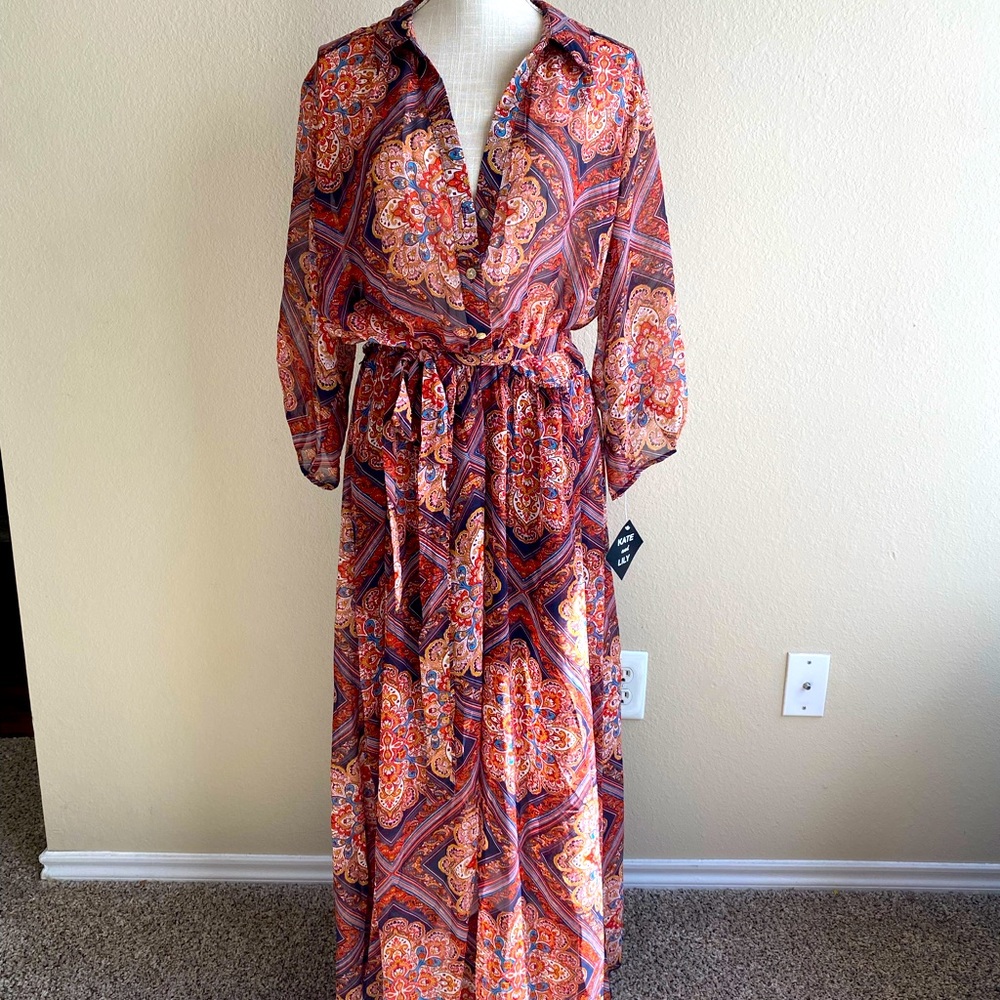 Paisley Print Long Sleeve Dress